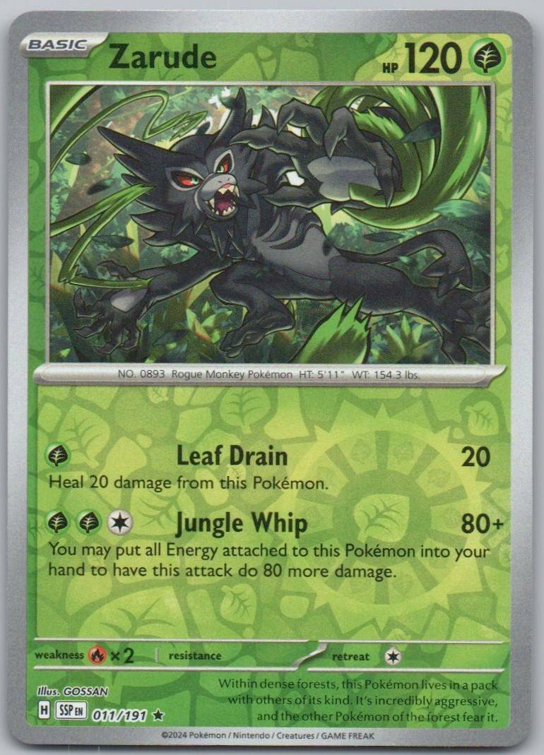 Zarude 011 Reverse Holo Grass Card - Surging Sparks