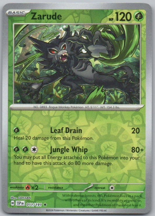 Zarude 011 Reverse Holo Grass Card - Surging Sparks
