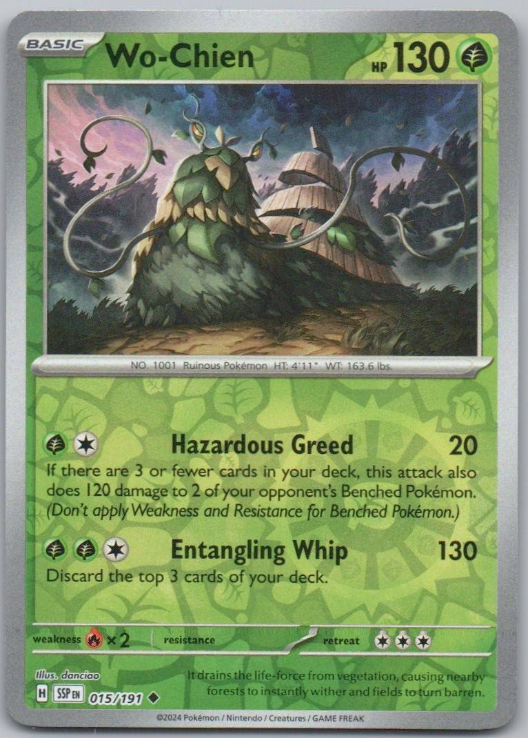 Wo-Chien 015 Reverse Holo Grass Card - Surging Sparks