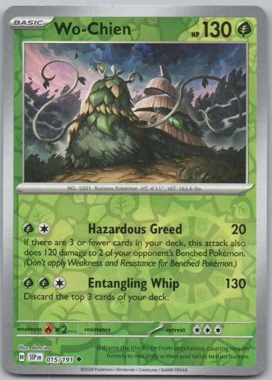 Wo-Chien 015 Reverse Holo Grass Card - Surging Sparks