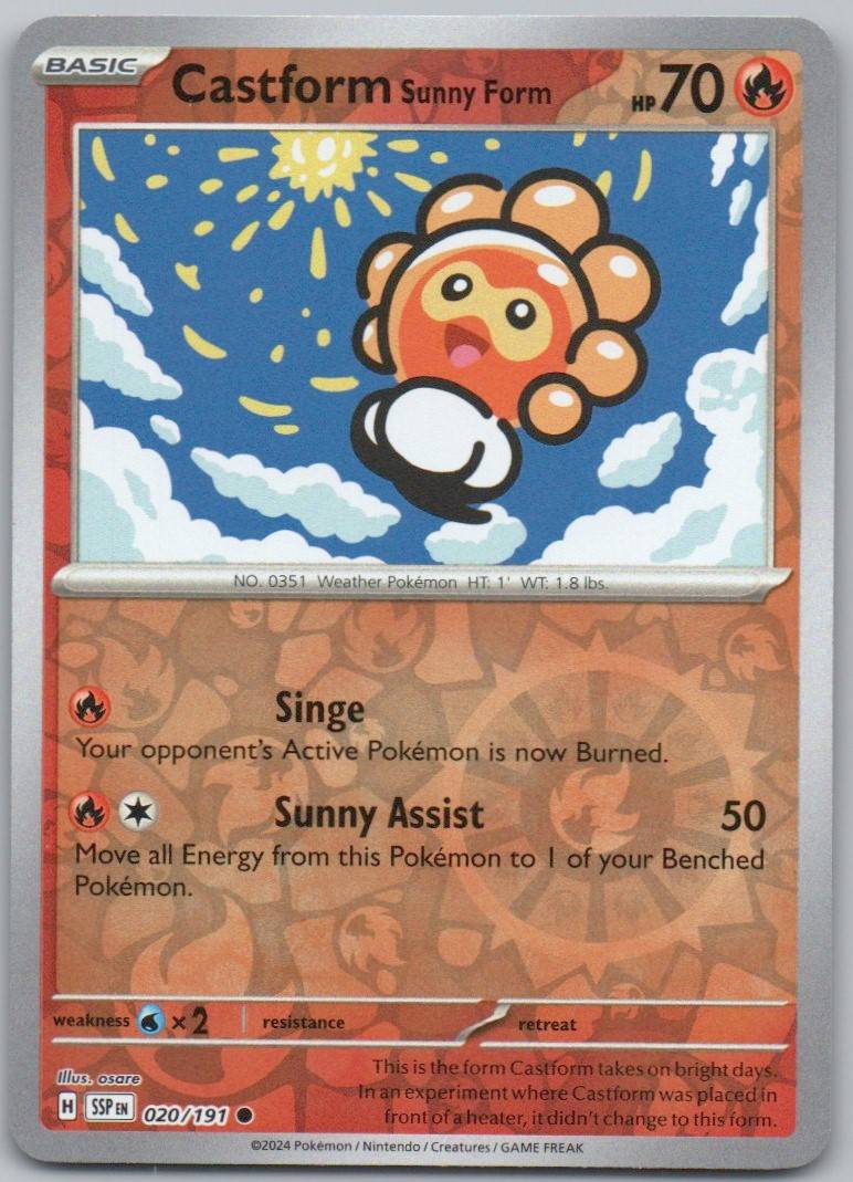 Castform Sunny Form 020 Reverse Holo Fire Card - Surging Sparks