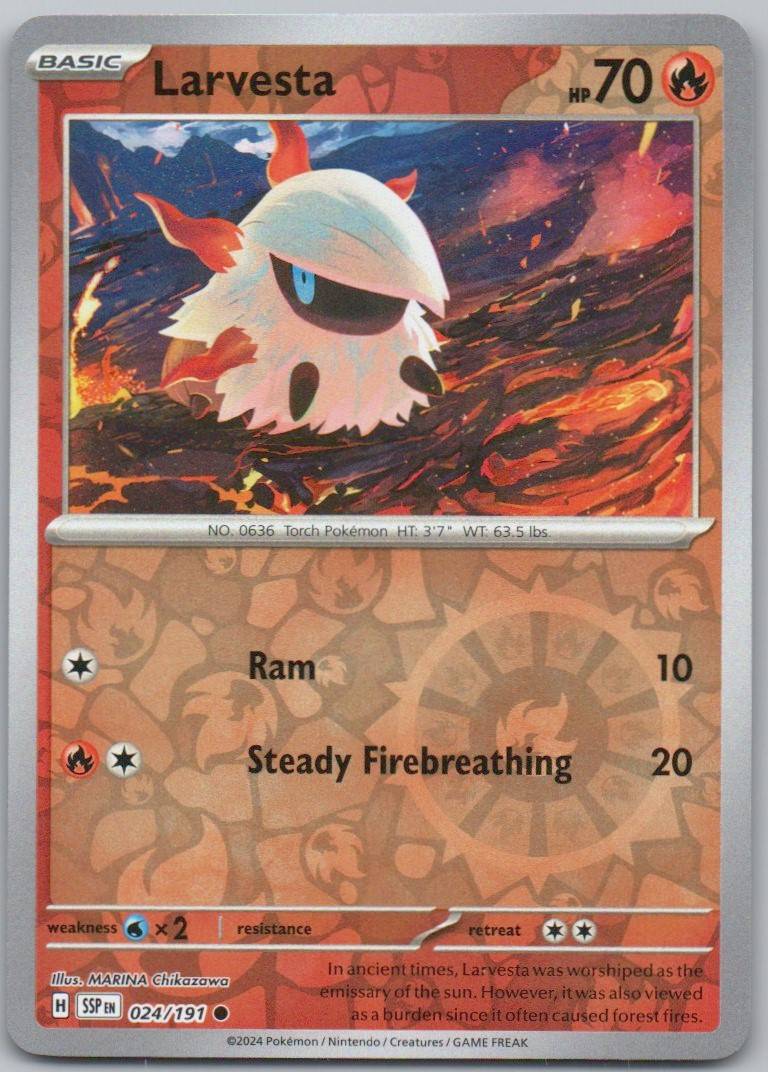 Larvesta 024 Reverse Holo Fire Card - Surging Sparks