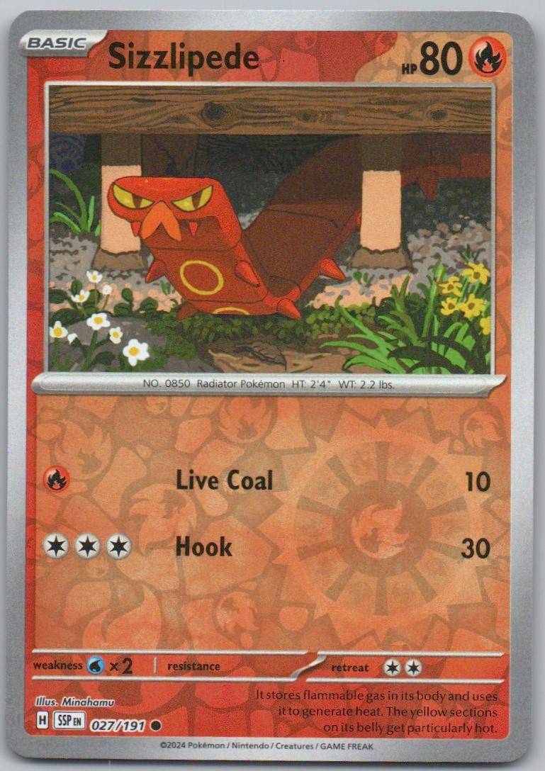 Sizzlipede 027 Reverse Holo Fire Card - Surging Sparks