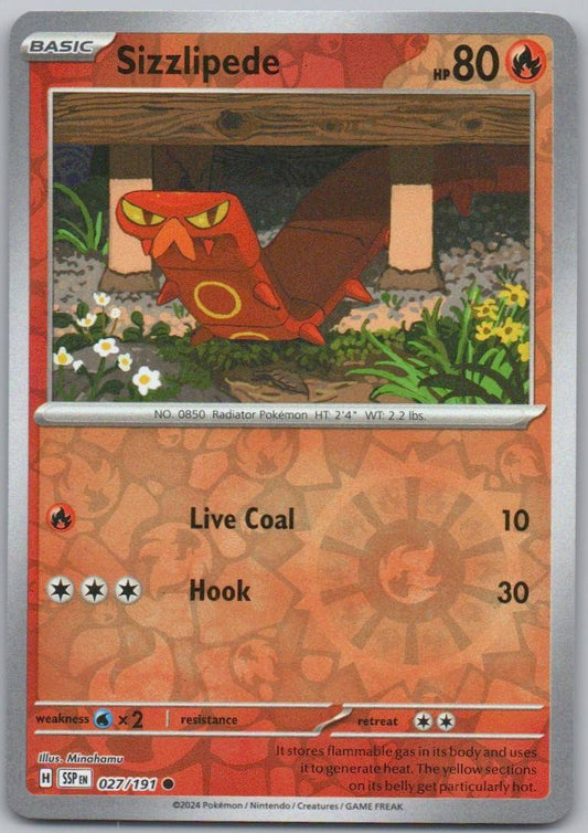 Sizzlipede 027 Reverse Holo Fire Card - Surging Sparks