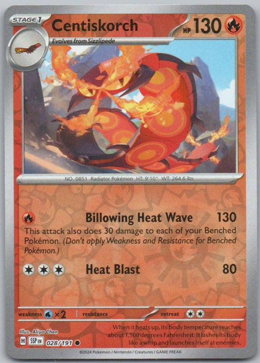 Centiskorch 028 Reverse Holo Fire Card - Surging Sparks