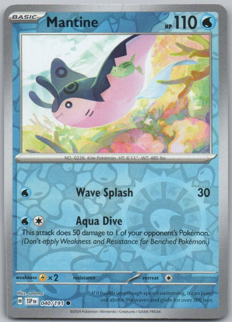 Mantine 040 Reverse Holo Water Card - Surging Sparks
