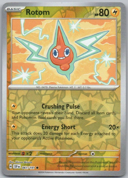 Rotom 061 Reverse Holo Lightning Card - Surging Sparks