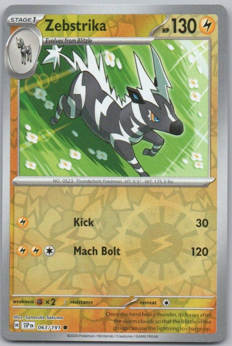Zebstrika 063 Reverse Holo Lightning Card - Surging Sparks