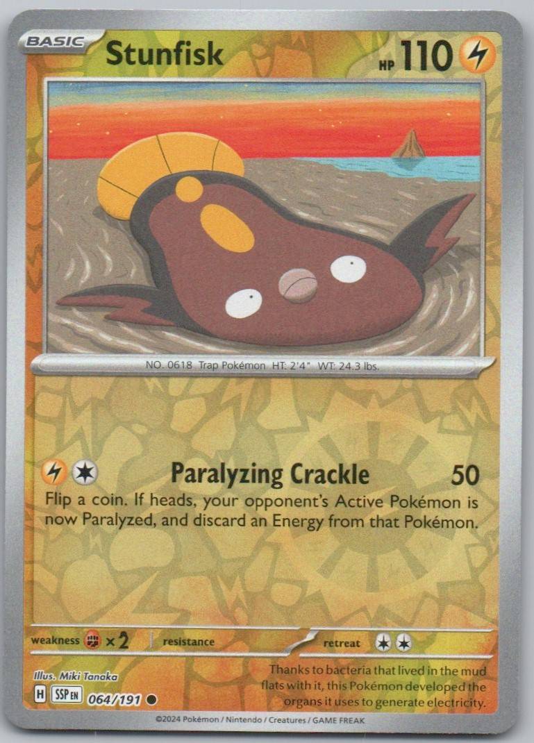 Stunfisk 064 Reverse Holo Lightning Card - Surging Sparks