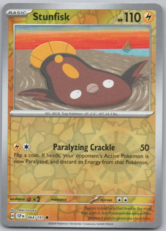 Stunfisk 064 Reverse Holo Lightning Card - Surging Sparks