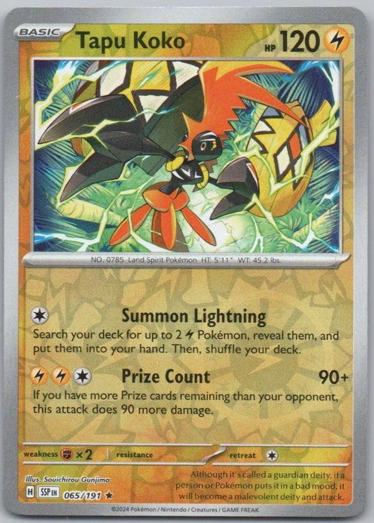 Tapu Koko 065 Reverse Holo Lightning Card - Surging Sparks