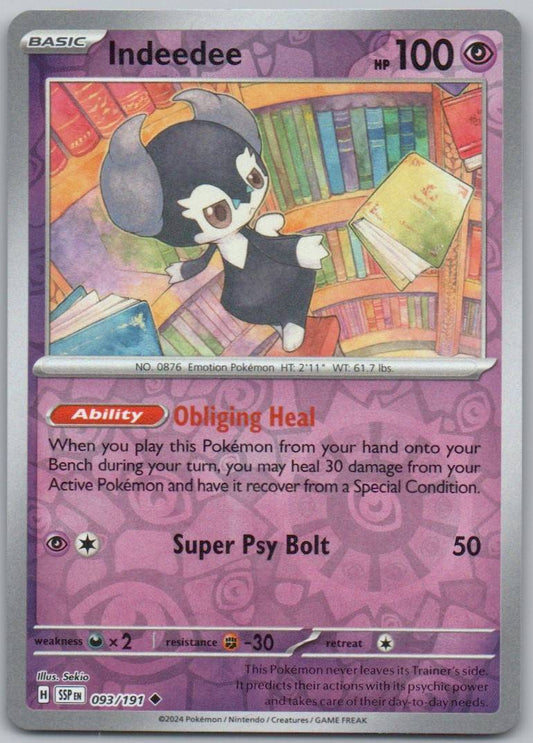 Indeedee 093 Reverse Holo Psychic Card - Surging Sparks