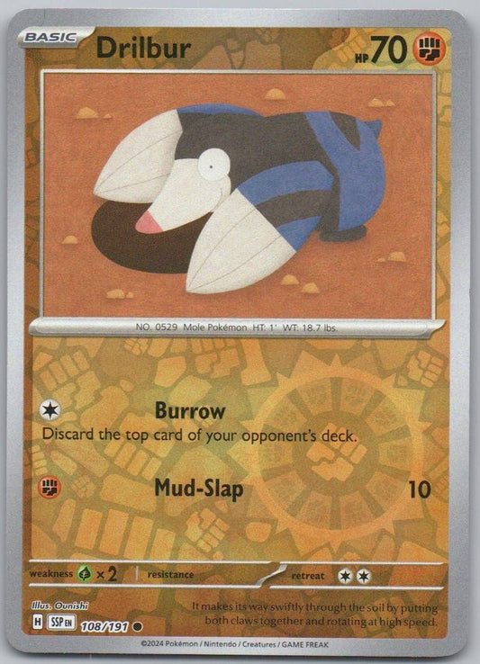 Drilbur 108 Reverse Holo Fighting Card - Surging Sparks