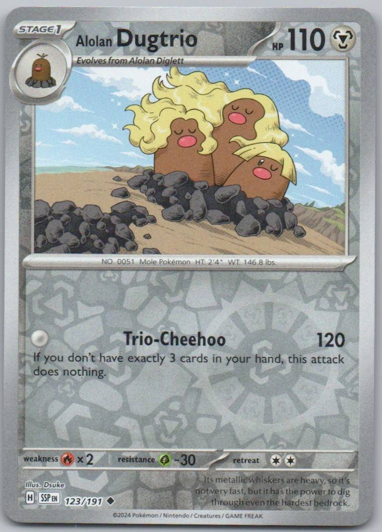 Alolan Dugtrio 123 Reverse Holo Steel Card - Surging Sparks