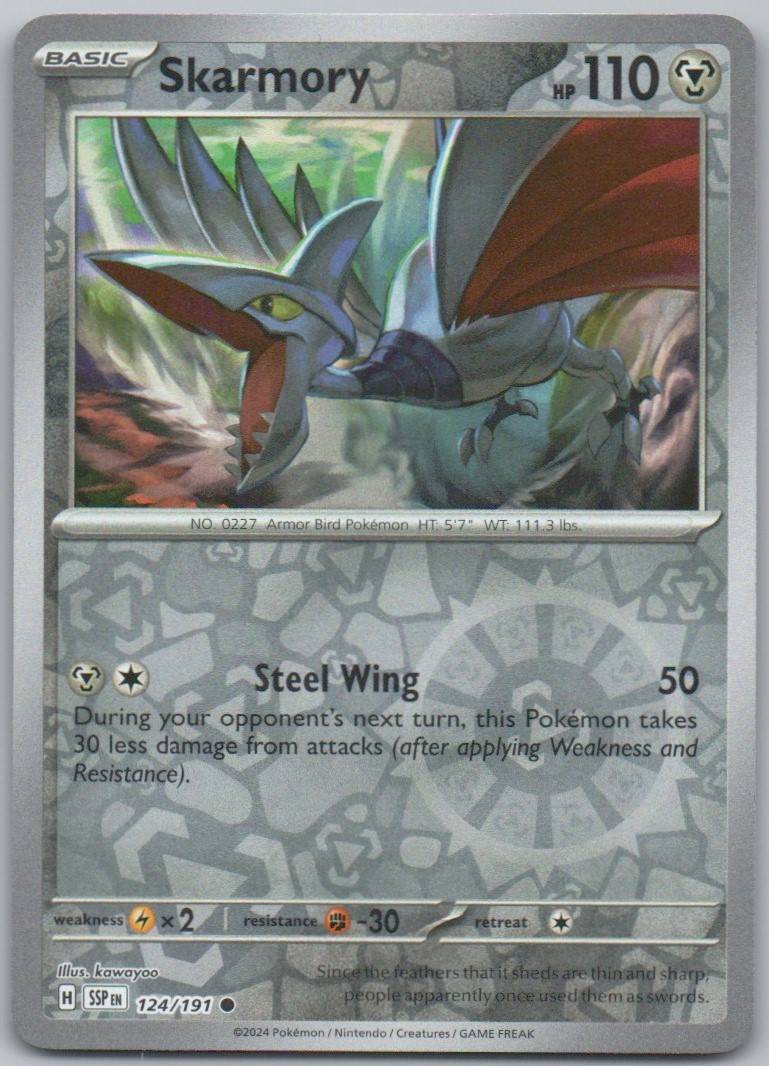 Skarmory 124 Reverse Holo Steel Card - Surging Sparks