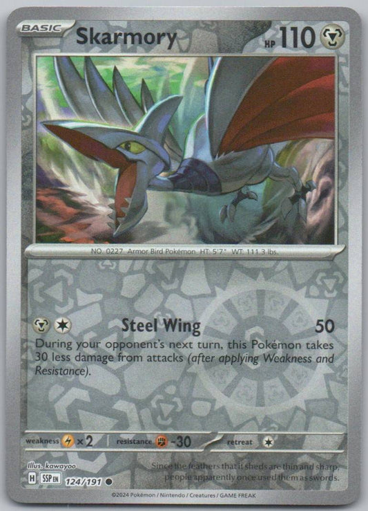 Skarmory 124 Reverse Holo Steel Card - Surging Sparks