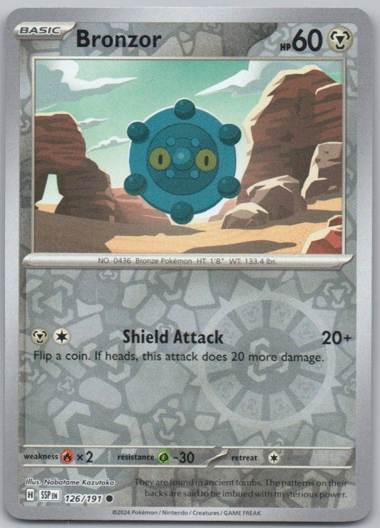 Bronzor 126 Reverse Holo Steel Card - Surging Sparks