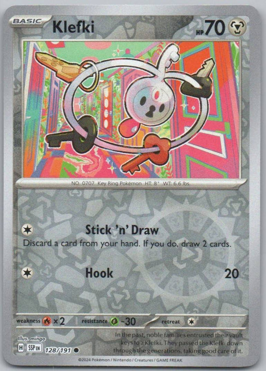 Klefki 128 Reverse Holo Steel Card - Surging Sparks
