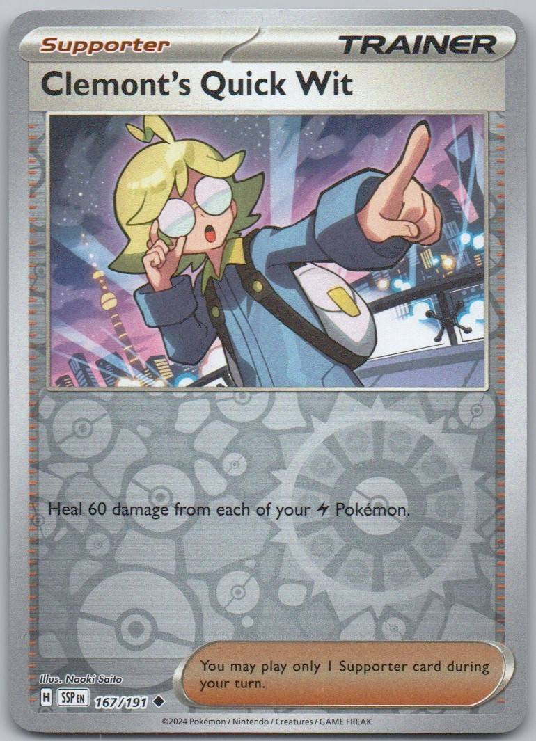 Clemont's Quick Wit 167 Reverse Holo Trainer Card - Surging Sparks