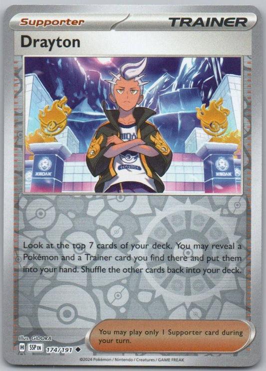 Drayton 174 Reverse Holo Trainer Card - Surging Sparks