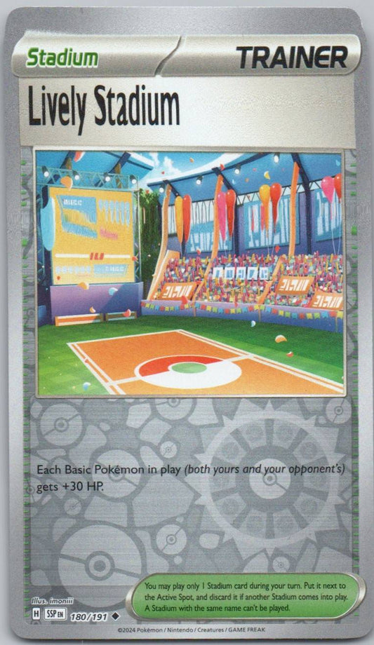 Lively Stadium 180 Reverse Holo Trainer Card - Surging Sparks