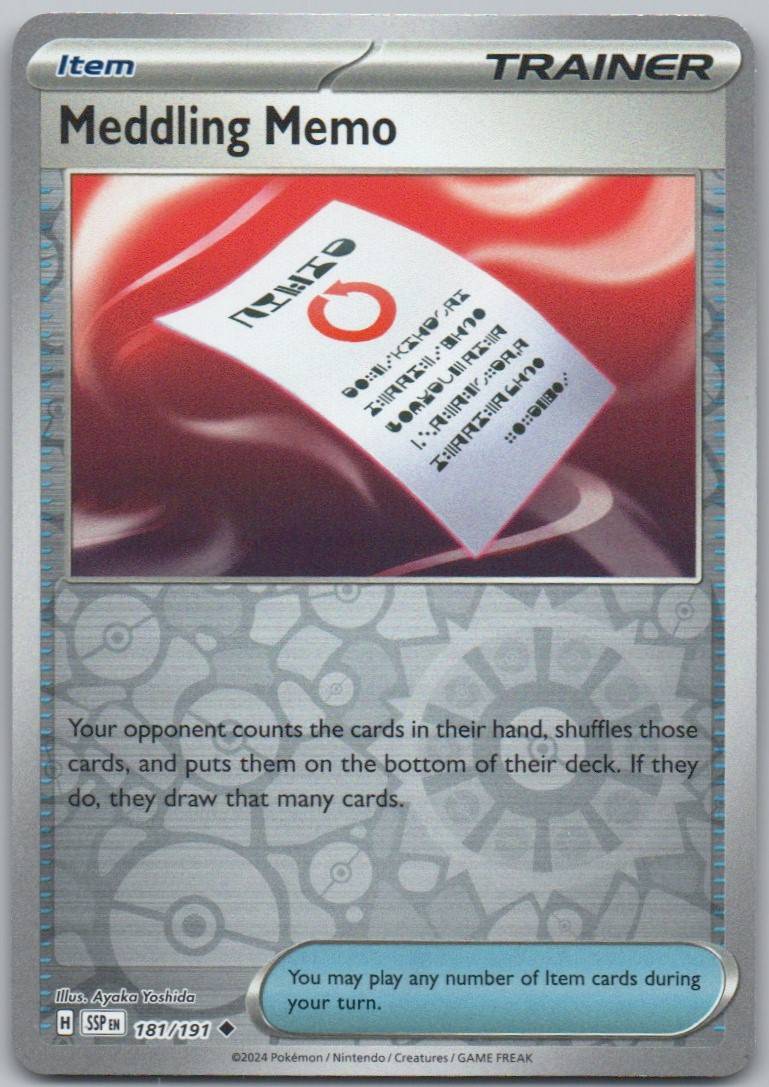 Meddling Memo 181 Reverse Holo Trainer Card - Surging Sparks
