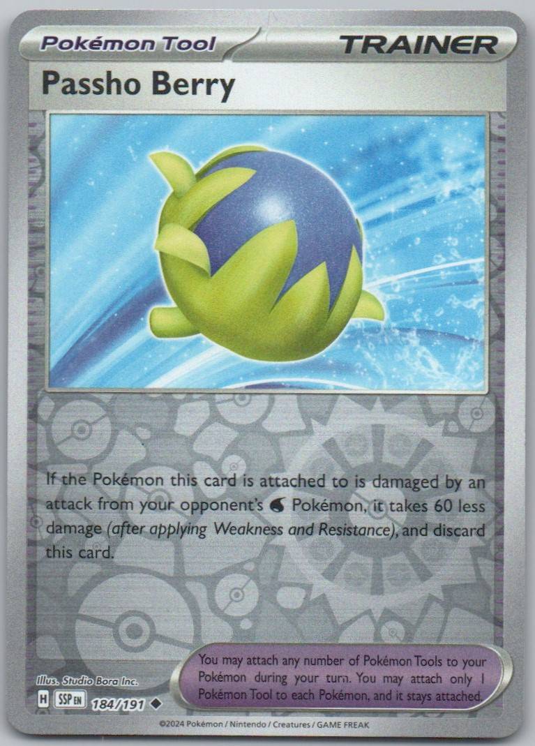 Passho Berry 184 Reverse Holo Trainer Card - Surging Sparks