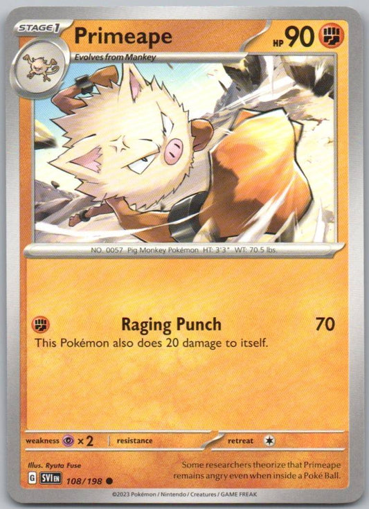 Primeape 108 Normal Fighting Card - Scarlet & Violet
