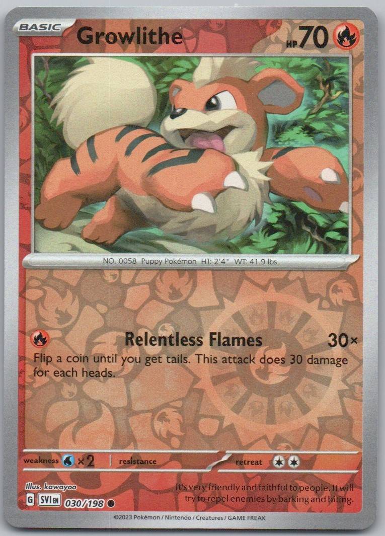 Growlith 030 Reverse Holo Fire Card - Scarlet & Violet