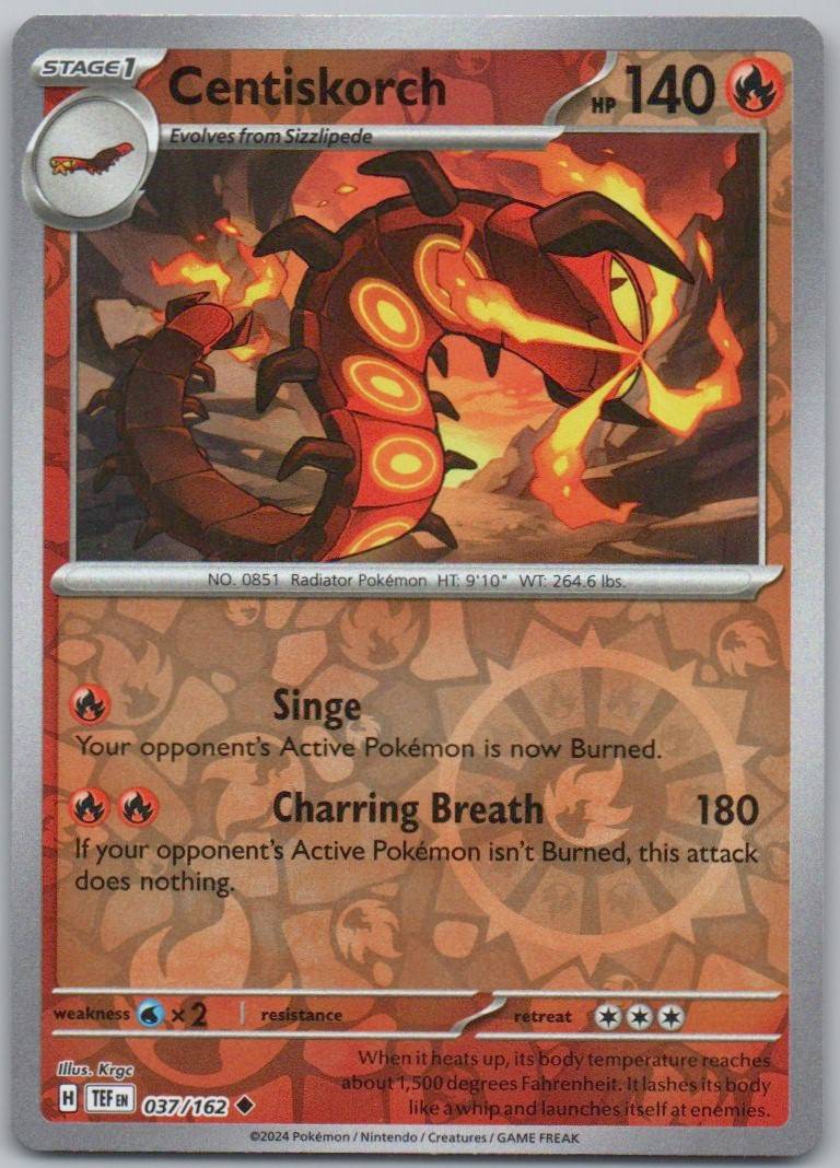 Centiskorch 037 Reverse Holo Fire Card - Temporal Forces