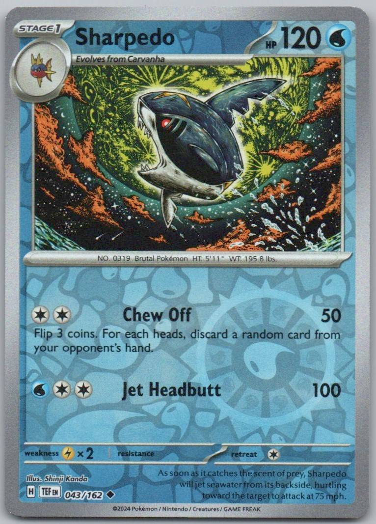 Sharpedo 043 Reverse Holo Water Card - Temporal Forces
