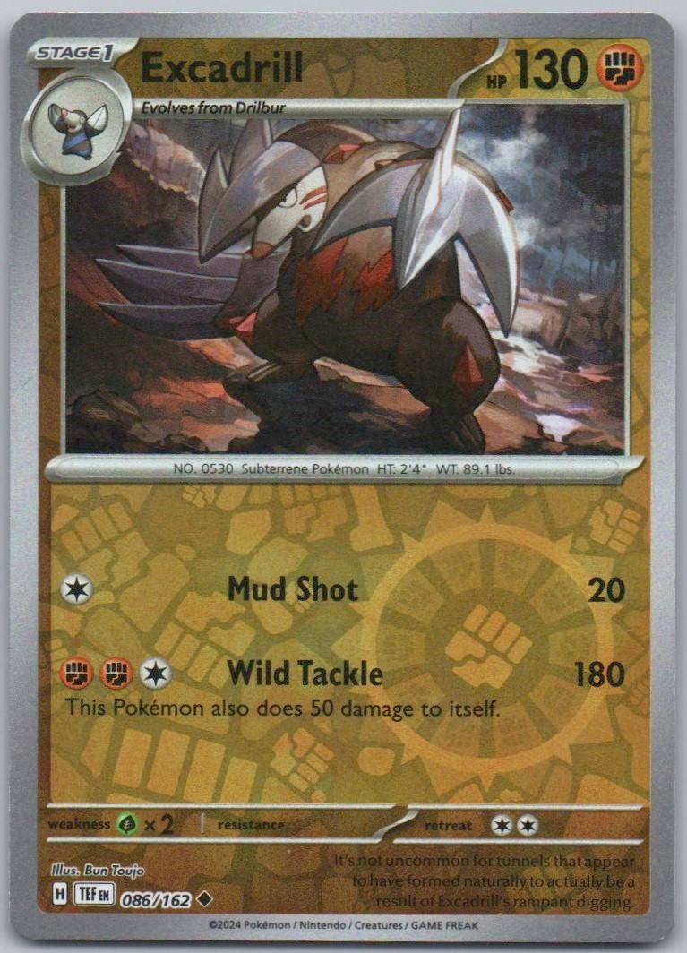 Excadrill 086 Reverse Holo Water Card - Temporal Forces