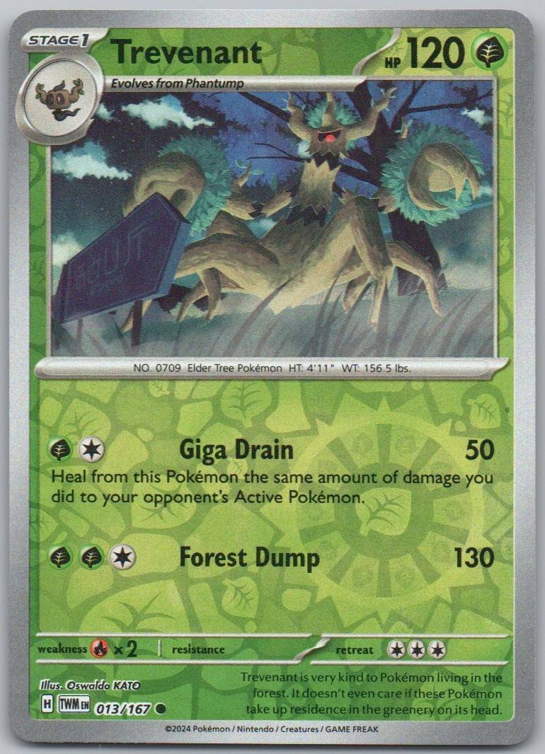 Trevenant 013 Reverse Holo Grass Card - Twilight Masquerade