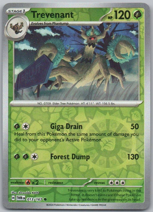 Trevenant 013 Reverse Holo Grass Card - Twilight Masquerade