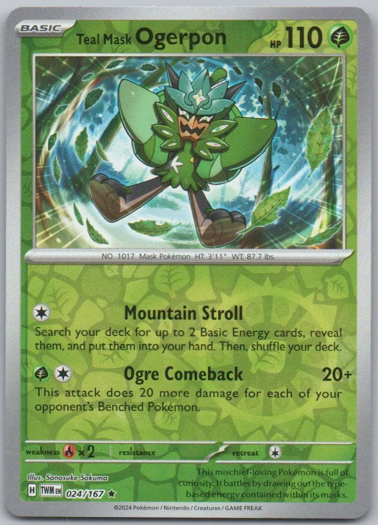 Teal Mask Ogerpon 024 Reverse Holo Grass Card - Twilight Masquerade