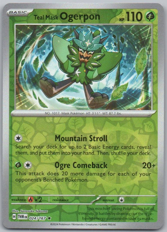 Teal Mask Ogerpon 024 Reverse Holo Grass Card - Twilight Masquerade