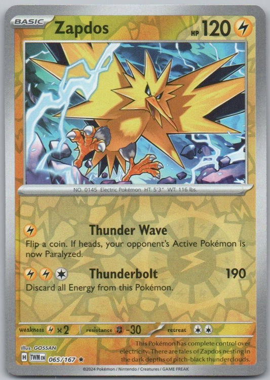 Zapdos 065 Reverse Holo Lightning Card - Twilight Masquerade