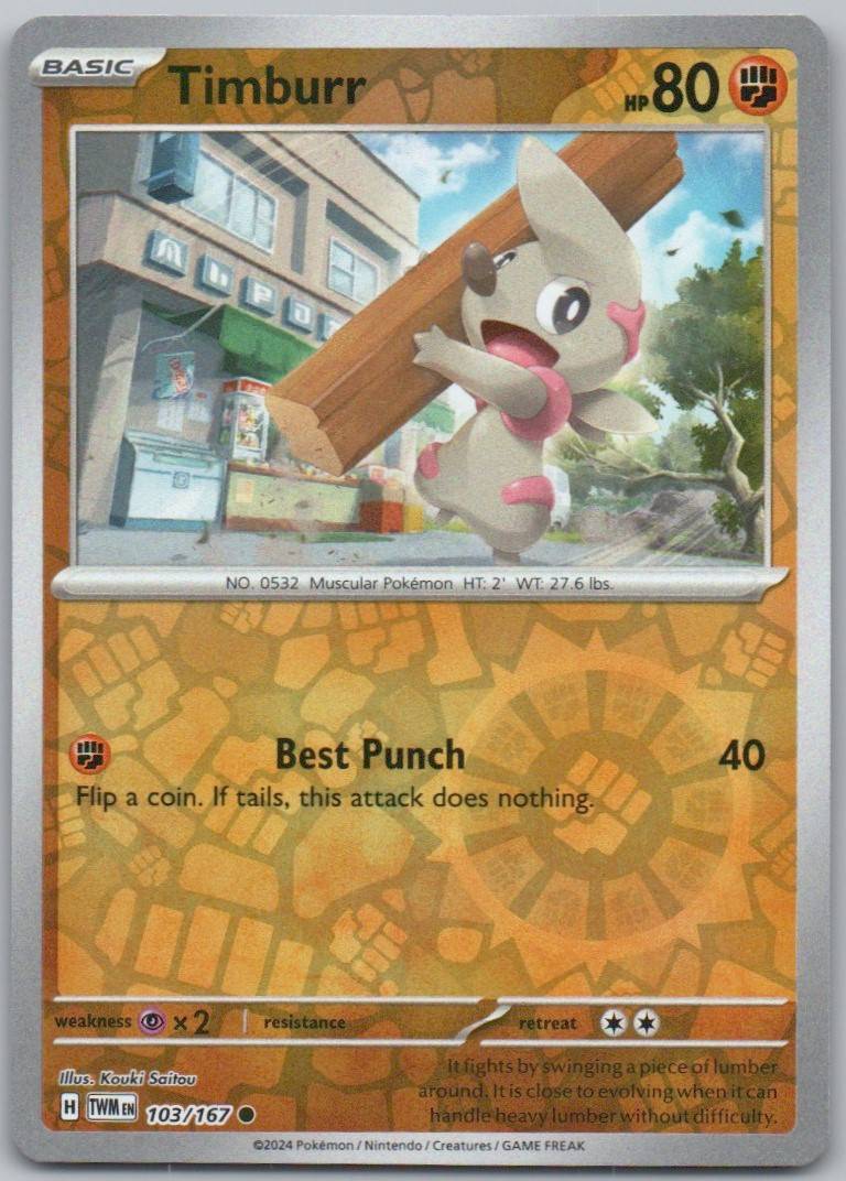 Timburr 103 Reverse Holo Fighting Card - Twilight Masquerade