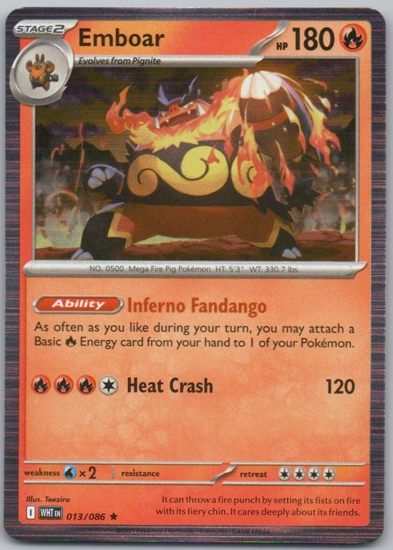 Emboar 013 Holo Fire Card - White Flare