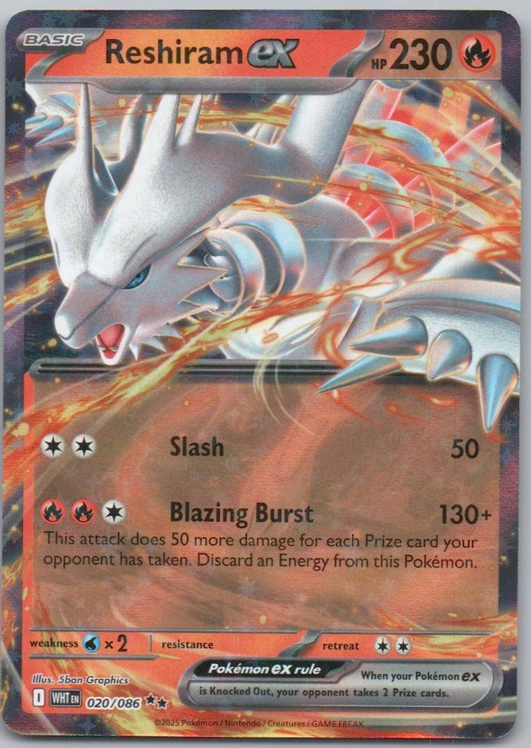 Reshiram EX 020 Holo Fire Card - White Flare