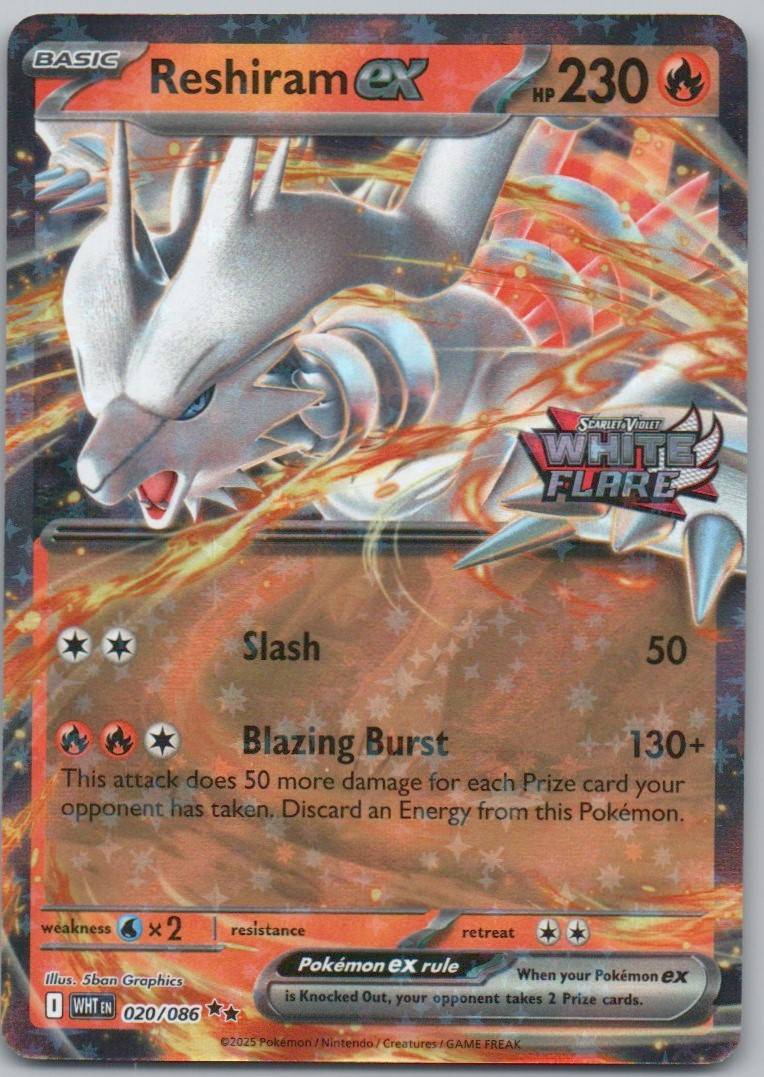 Reshiram EX 020 Stamped Fire Card - White Flare