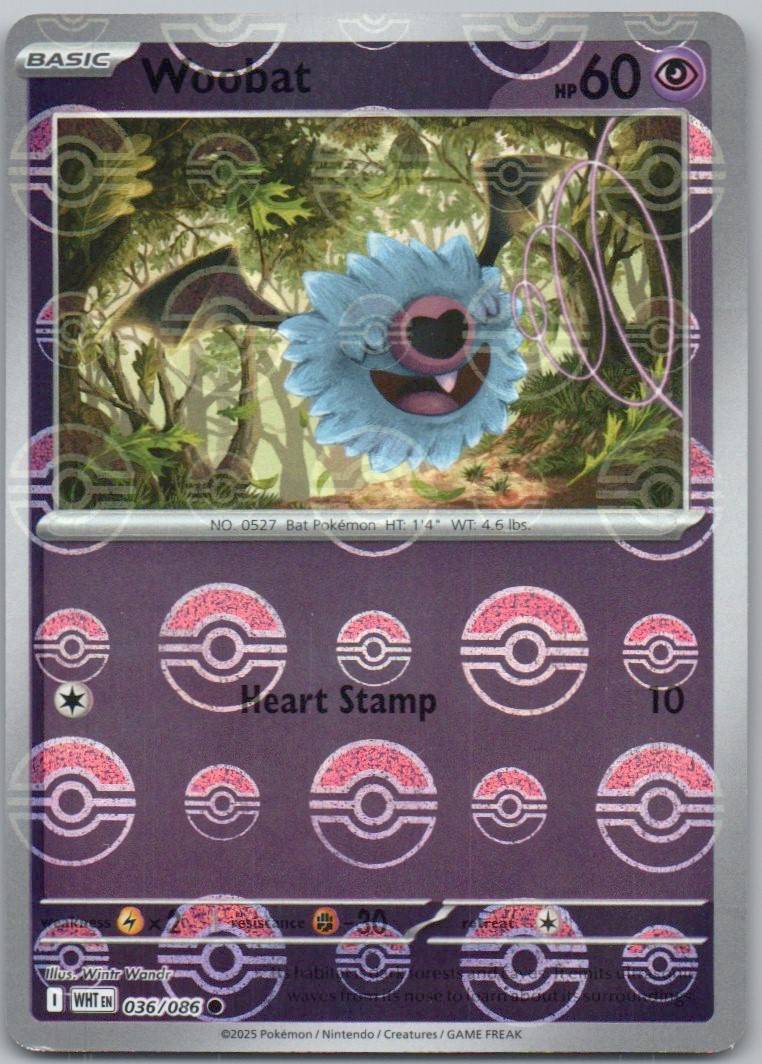 Woobat 036 Poke Ball Psychic Card - White Flare