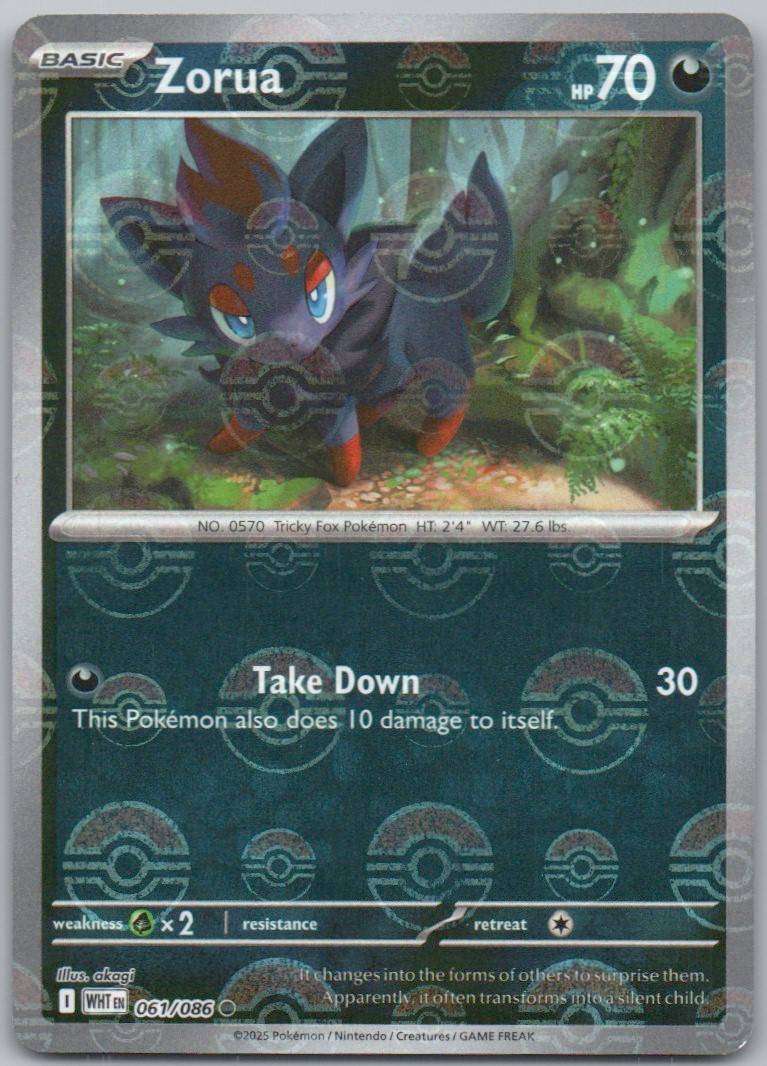 Zorua 061 Poke Ball Darkness Card - White Flare