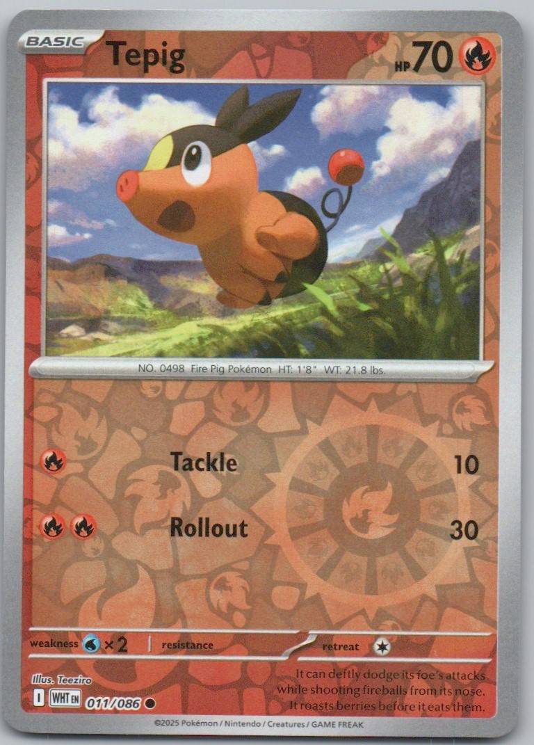 Tepig 011 Reverse Holo Fire Card - White Flare
