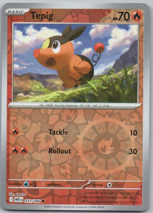 Tepig 011 Reverse Holo Fire Card - White Flare
