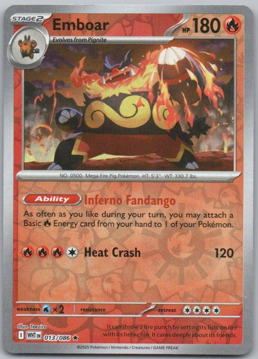 Emboar 013 Reverse Holo Fire Card - White Flare