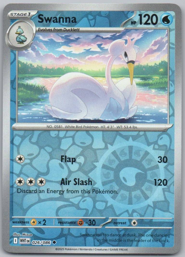Swanna 026 Reverse Holo Water Card - White Flare