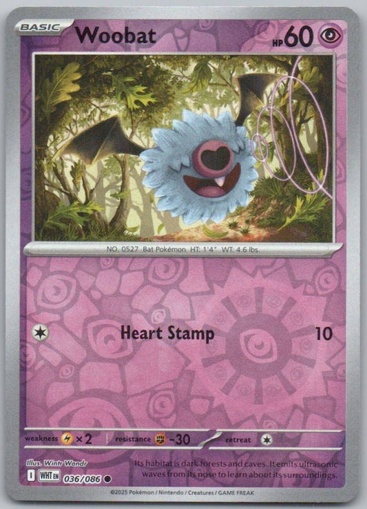 Woobat 036 Reverse Holo Psychic Card - White Flare