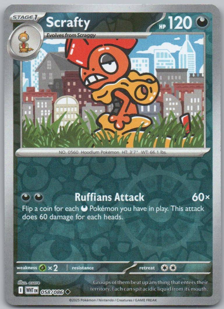 Scrafty 058 Reverse Holo Darkness Card - White Flare