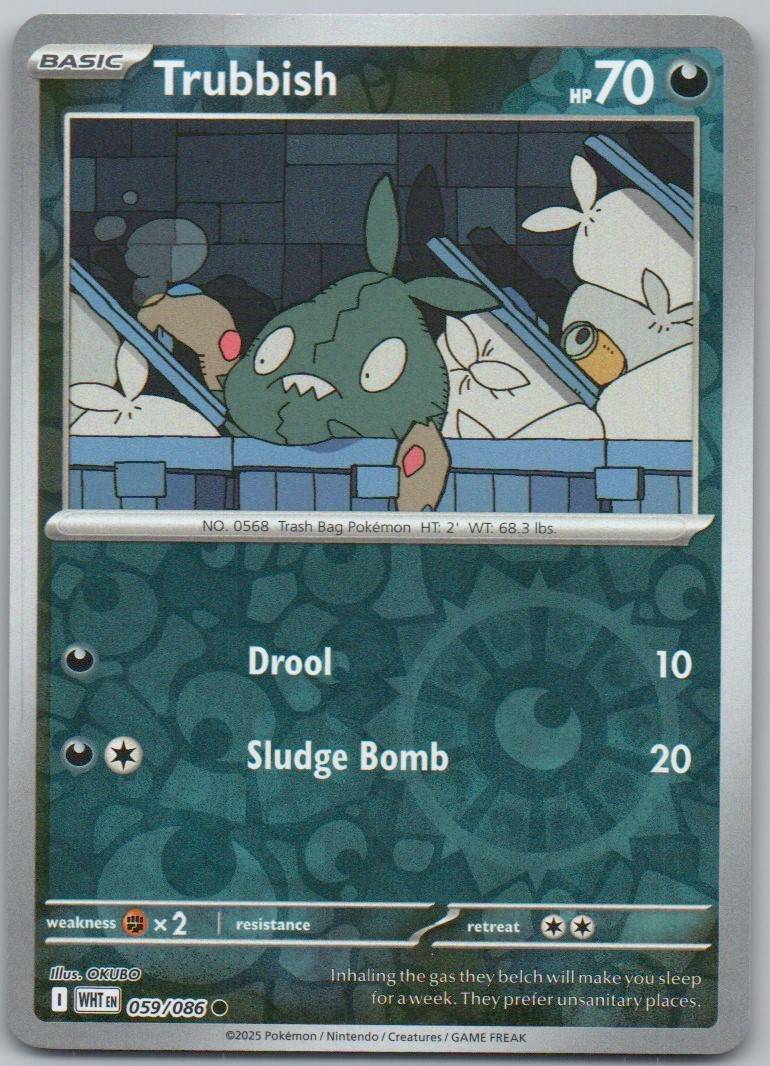 Trubbish 059 Reverse Holo Darkness Card - White Flare